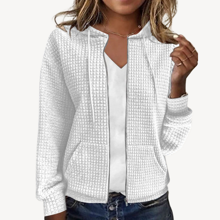 Womens Waffle Knit Hoodie Zip-Up Jacket