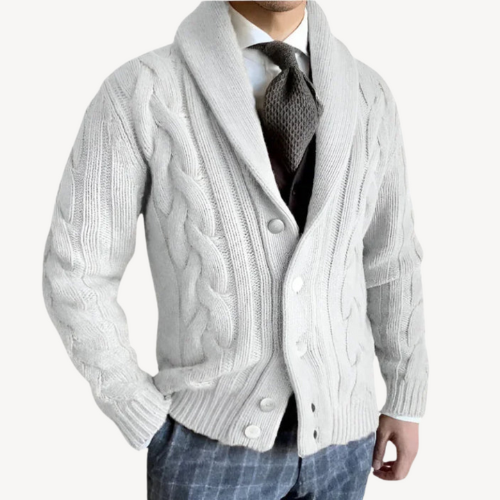 Mens Cable Knit Cardigan with Shawl Collar