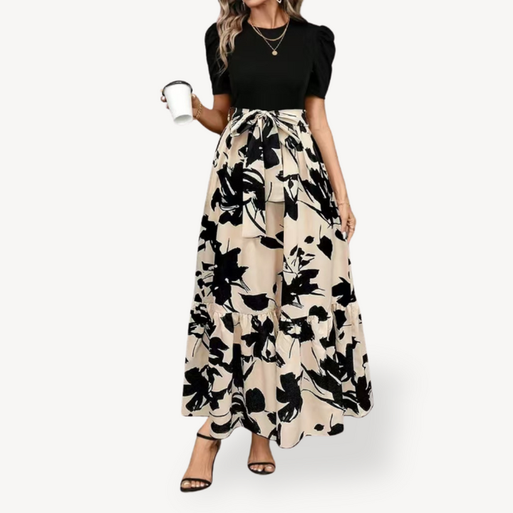 Womens Casual Maxi Dress Short Sleeve Belted Fit