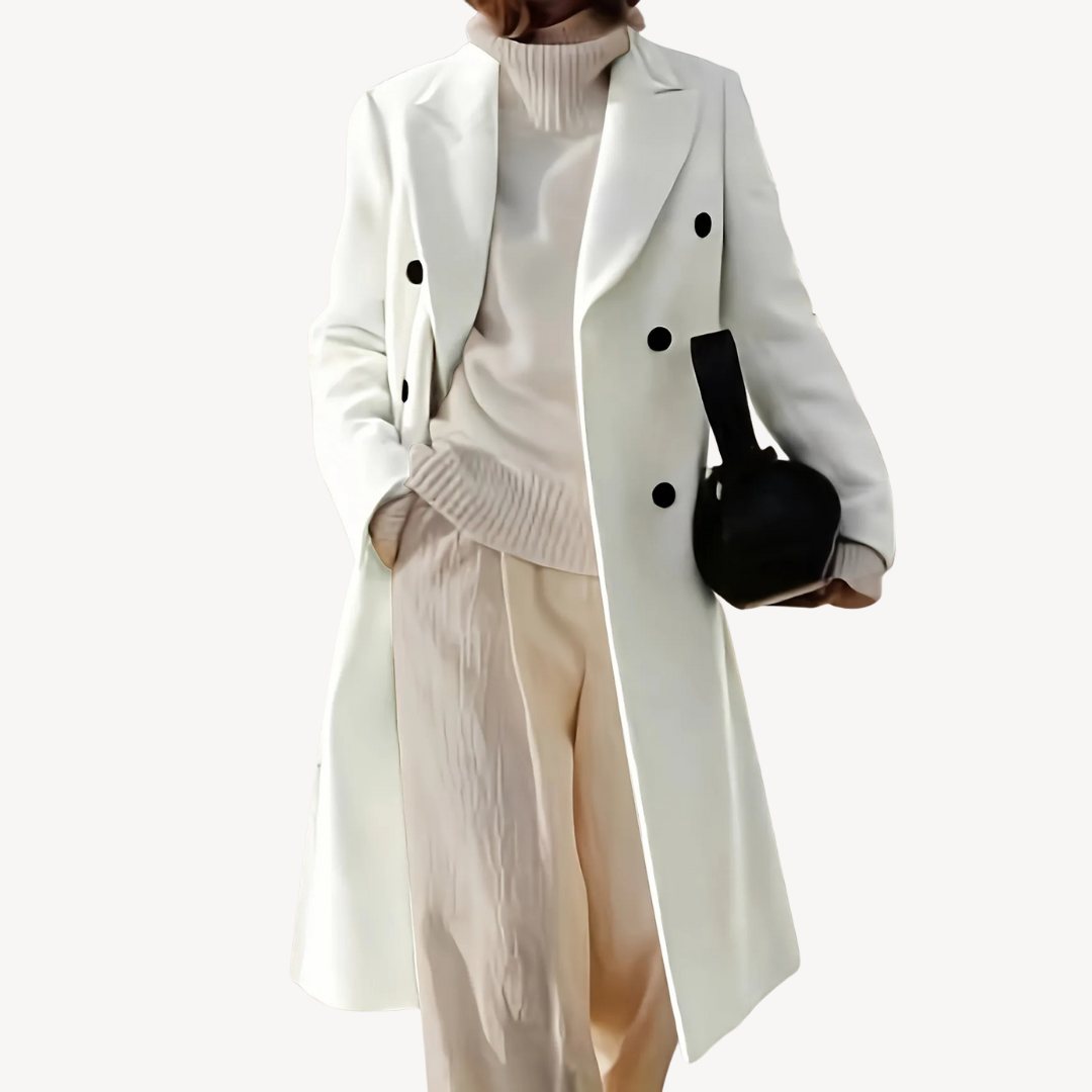 Womens Double-Breasted Coat Wool Blend Classic Fit