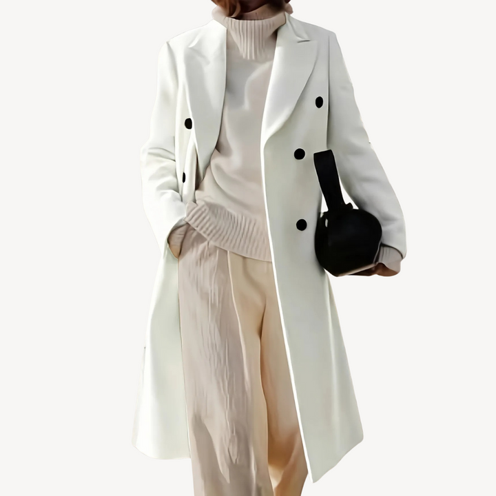 Womens Double-Breasted Coat Wool Blend Classic Fit