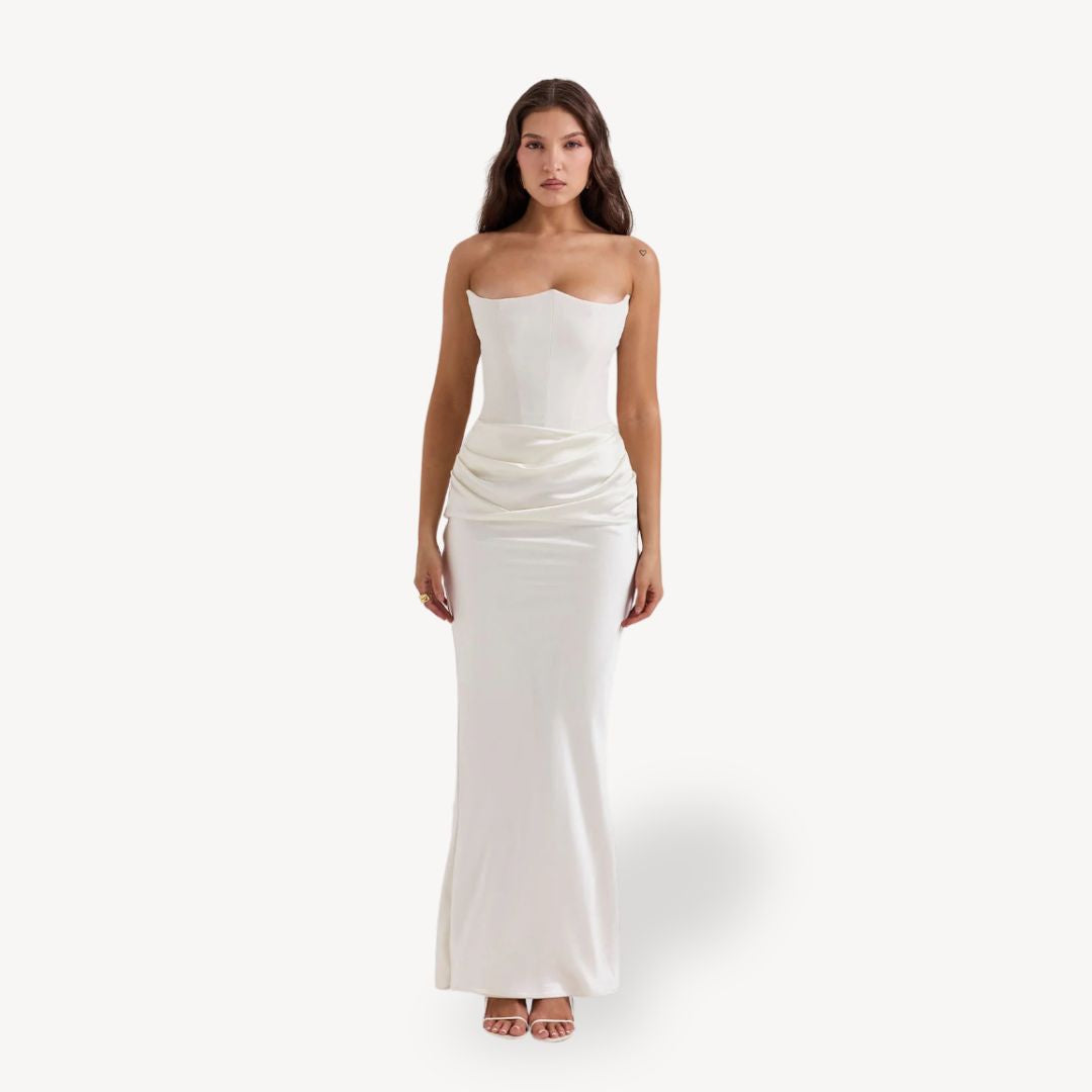Womens Strapless Satin Corset Dress Formal Fit
