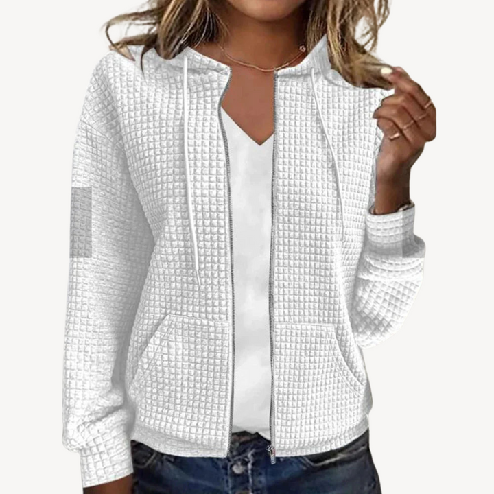 Womens Hoodie Waffle Knit Zipper Front