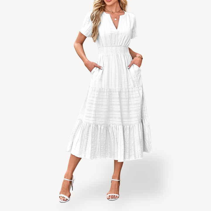 Womens Tiered Midi Dress Relaxed Fit