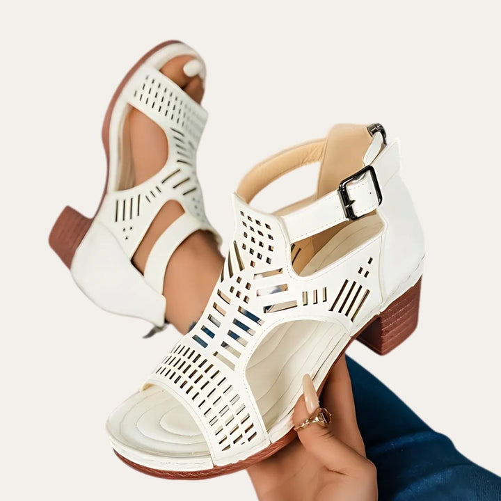 Womens Wedge Sandals Leather Cutout Design - BritishMode