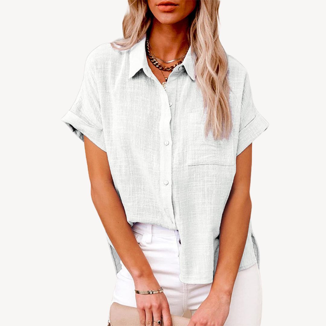 Womens Linen Shirt Short Sleeve Relaxed Fit