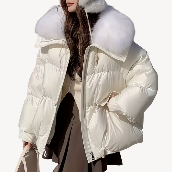 Womens Puffer Jacket with Faux Fur Collar