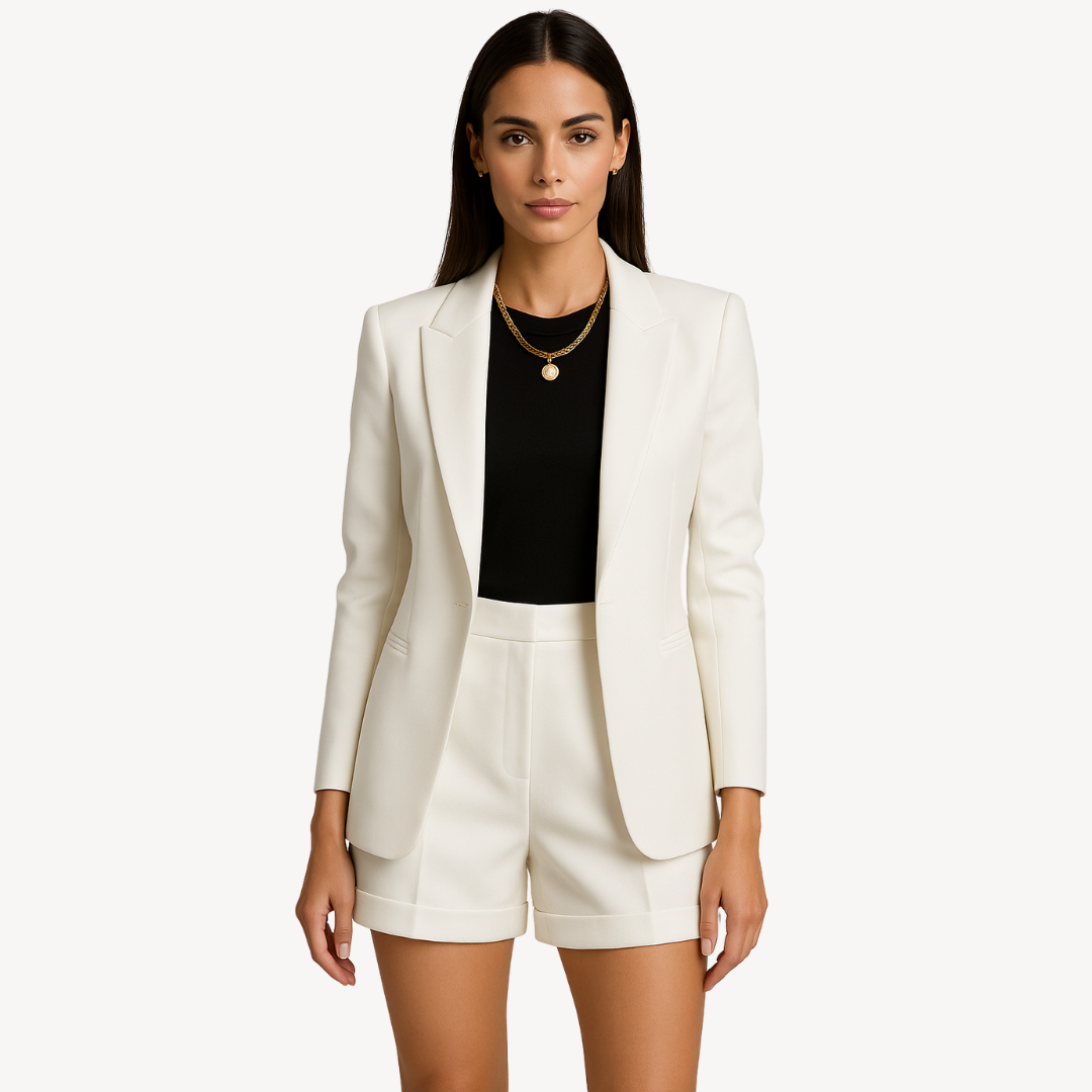 Womens Blazer and Shorts Set Polyester Casual Fit