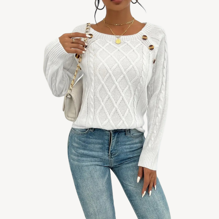 Womens Sweater with Button Detail Crewneck