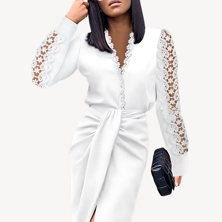 Womens Wrap Dress Lace Sleeve