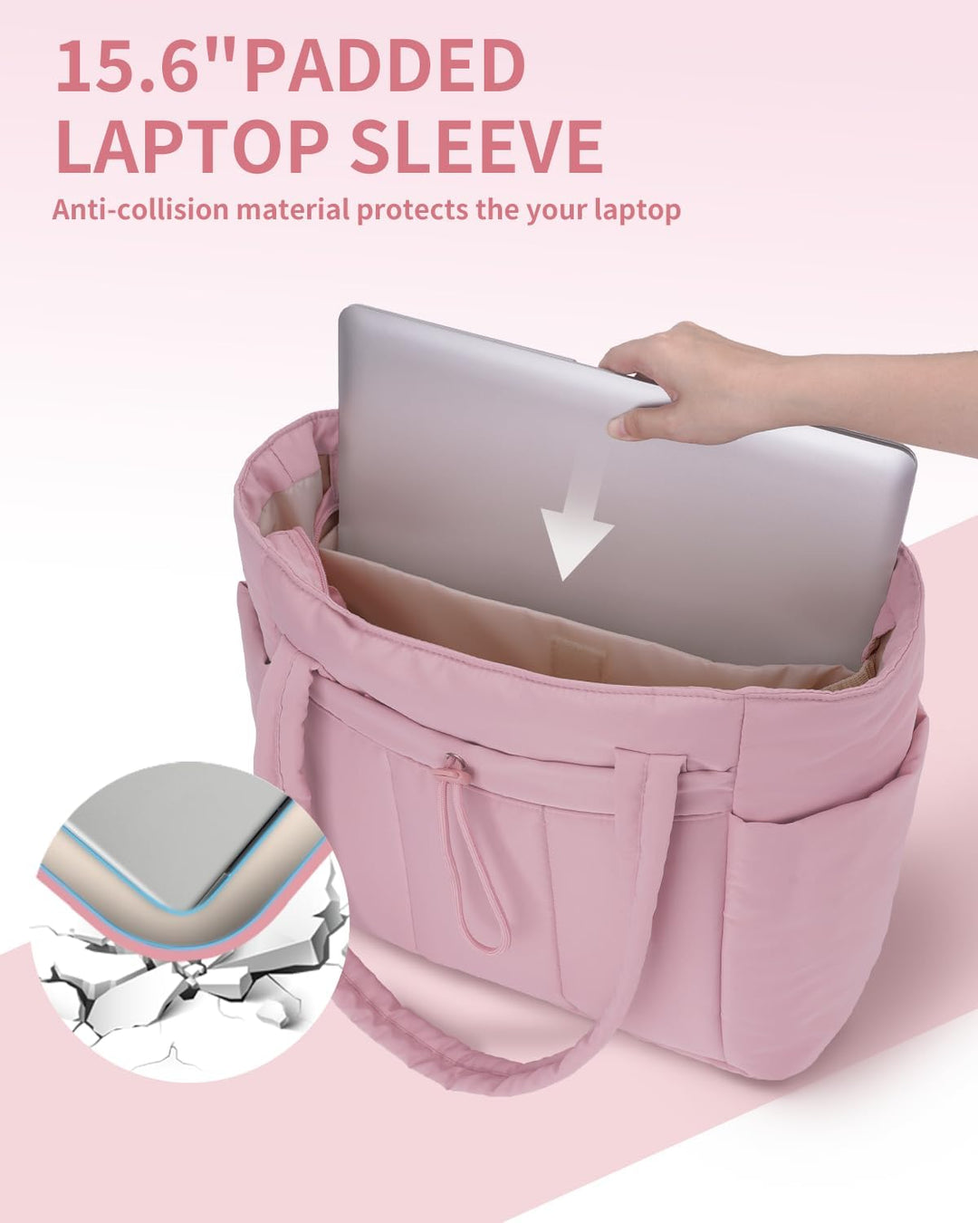Quilted Tote Bag with Puffer Material and Laptop Sleeve
