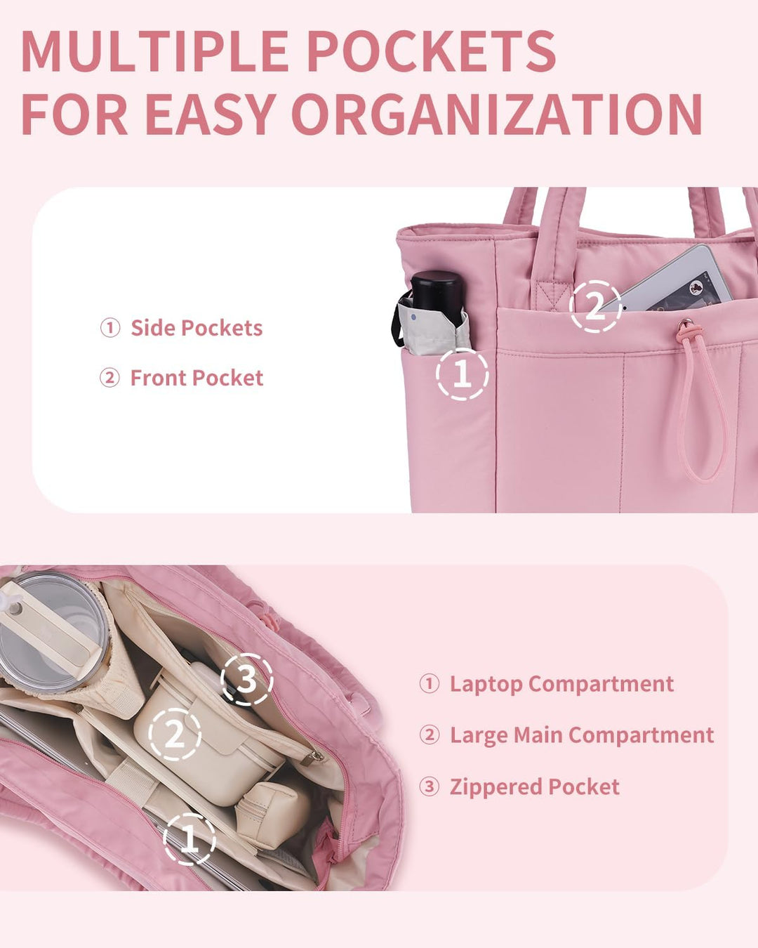 Quilted Tote Bag with Puffer Material and Laptop Sleeve