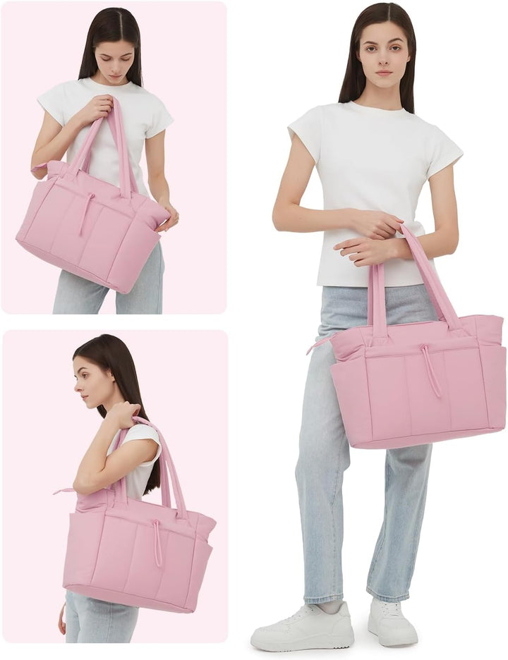 Quilted Tote Bag with Puffer Material and Laptop Sleeve