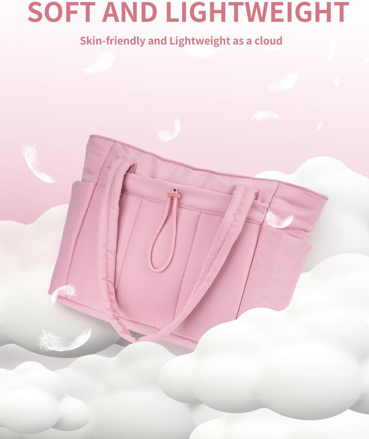 Quilted Tote Bag with Puffer Material and Laptop Sleeve