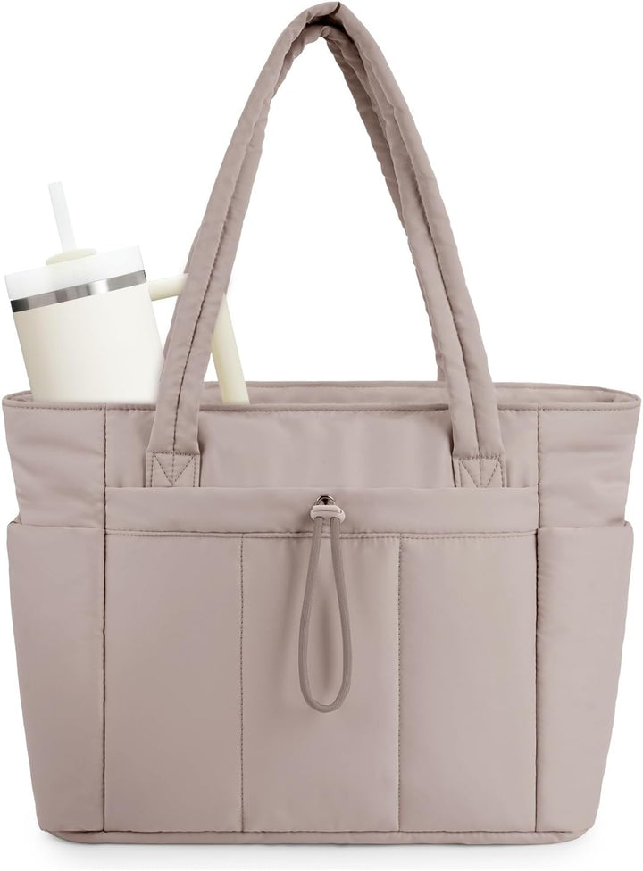 Quilted Tote Bag with Puffer Material and Laptop Sleeve