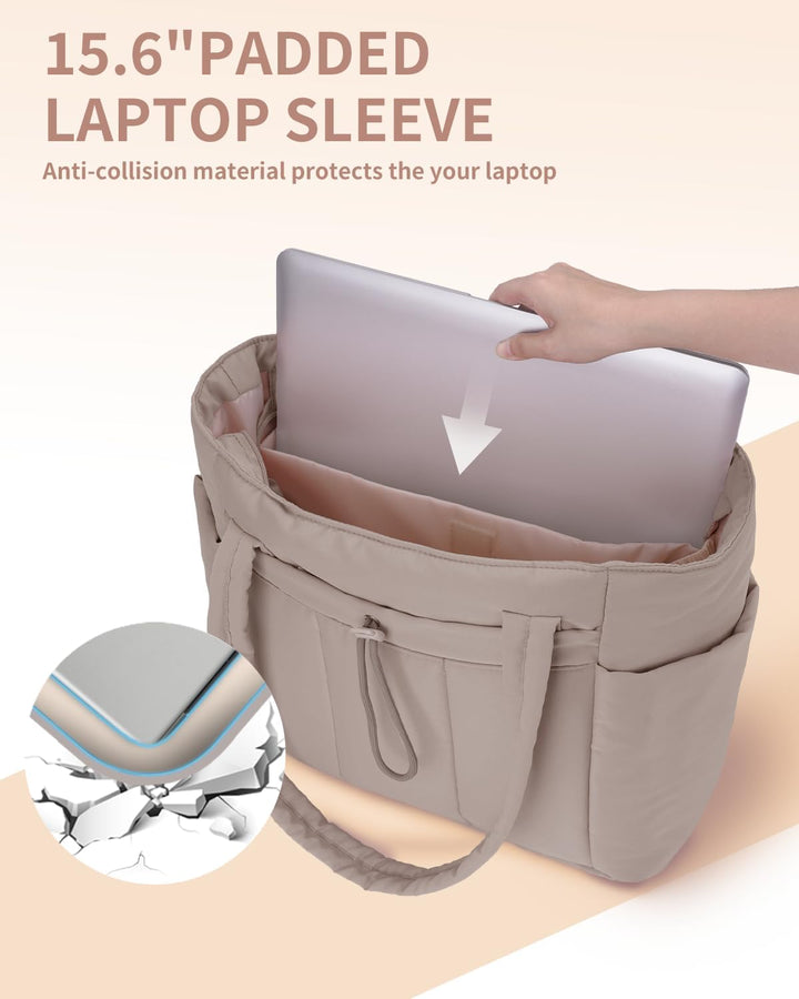 Quilted Tote Bag with Puffer Material and Laptop Sleeve