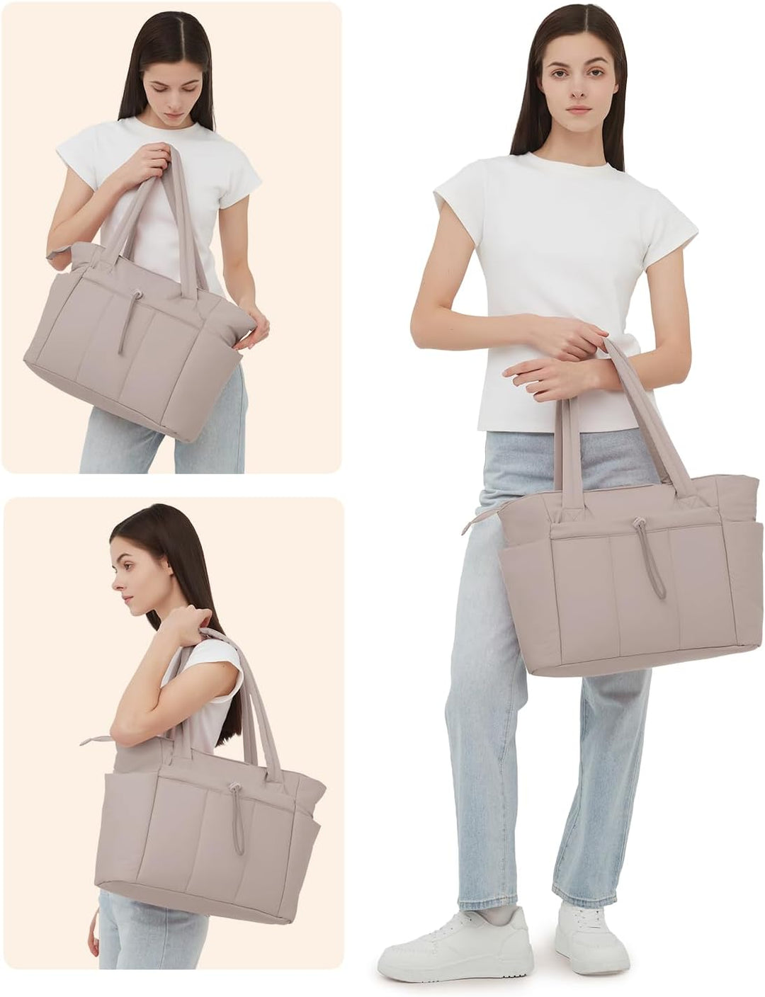 Quilted Tote Bag with Puffer Material and Laptop Sleeve