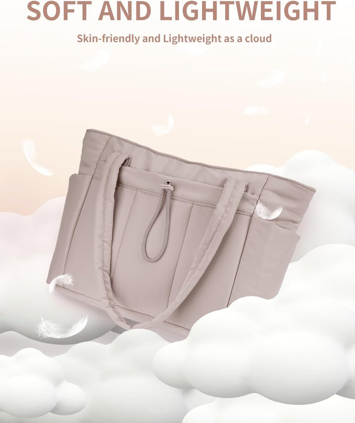 Quilted Tote Bag with Puffer Material and Laptop Sleeve