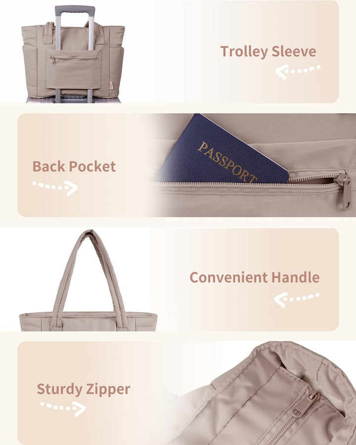 Quilted Tote Bag with Puffer Material and Laptop Sleeve