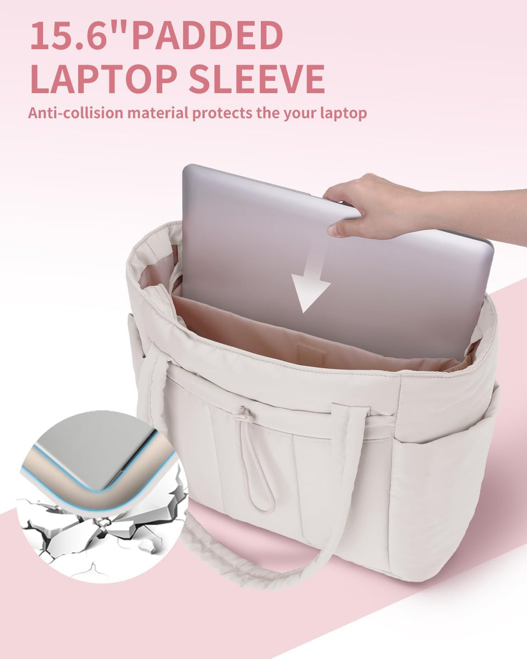 Quilted Tote Bag with Puffer Material and Laptop Sleeve