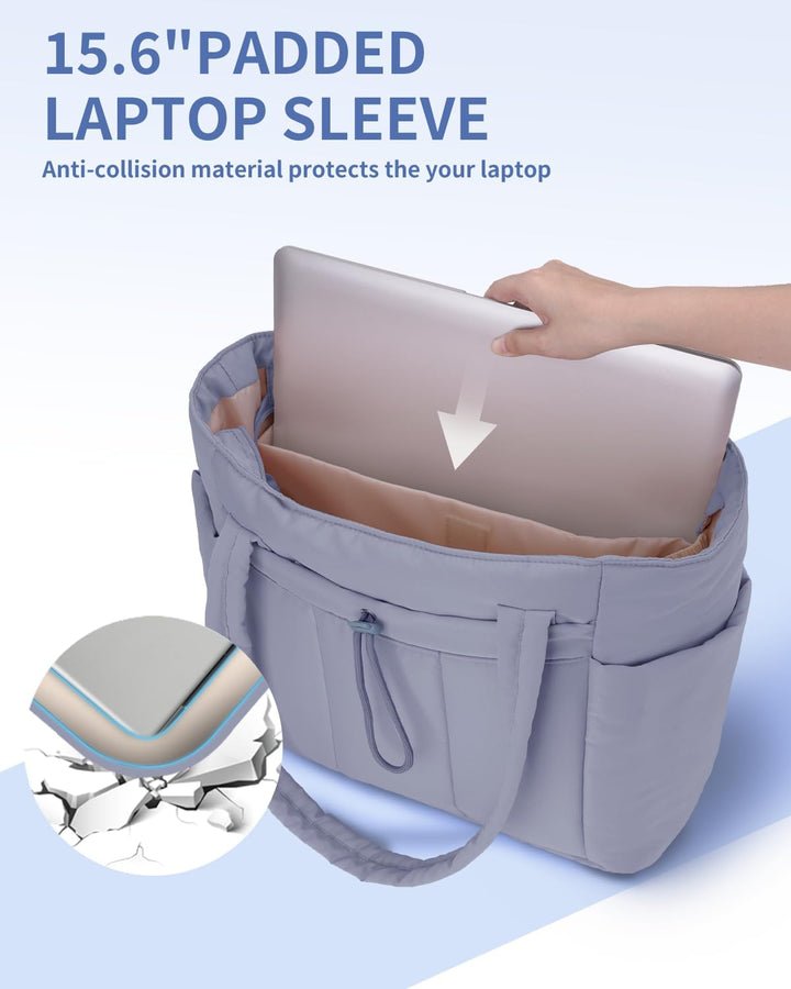 Quilted Tote Bag with Puffer Material and Laptop Sleeve