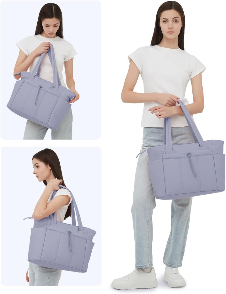 Quilted Tote Bag with Puffer Material and Laptop Sleeve