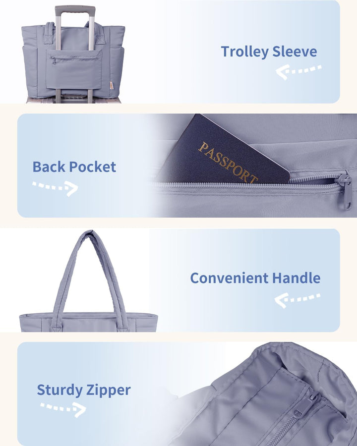 Quilted Tote Bag with Puffer Material and Laptop Sleeve