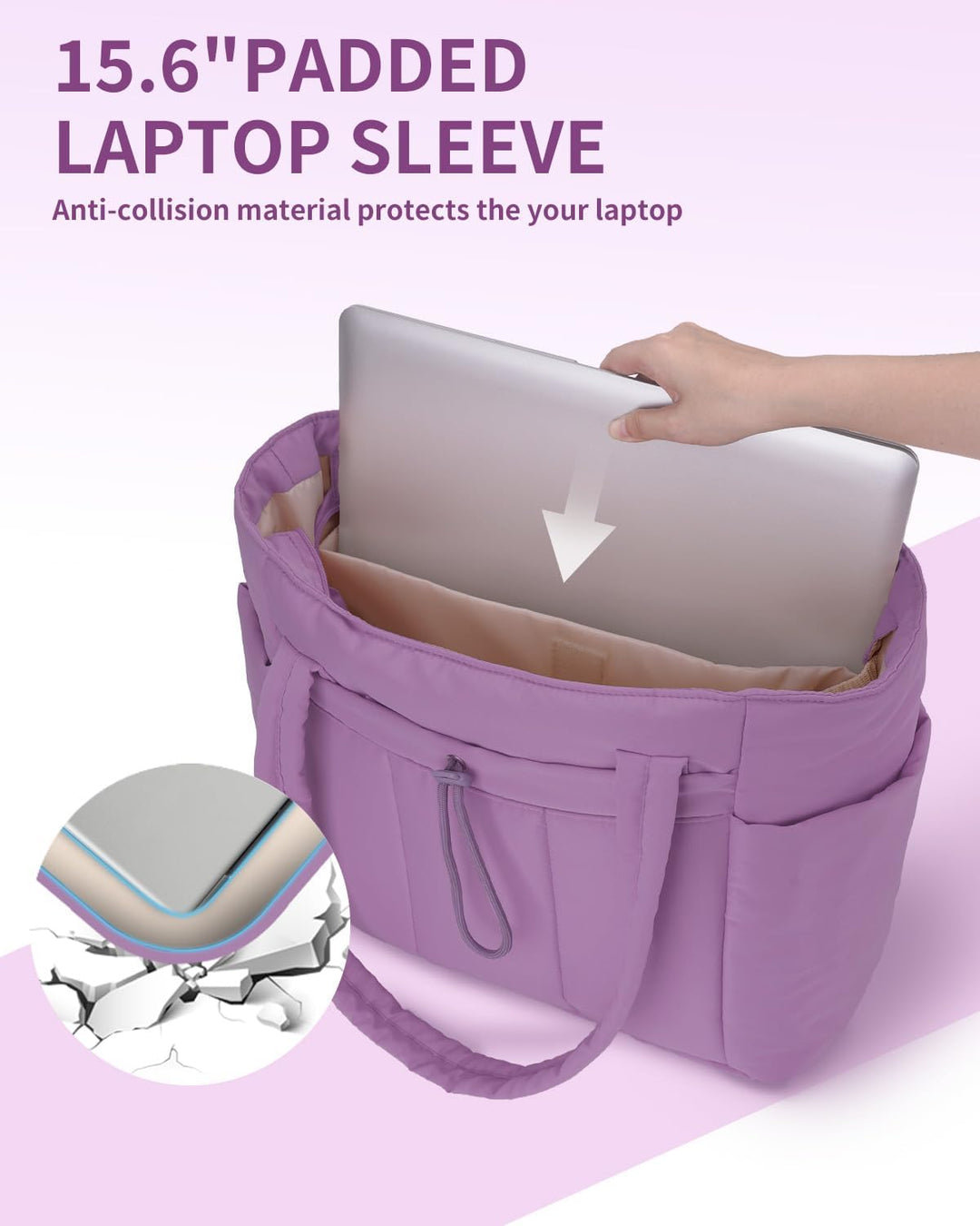 Quilted Tote Bag with Puffer Material and Laptop Sleeve
