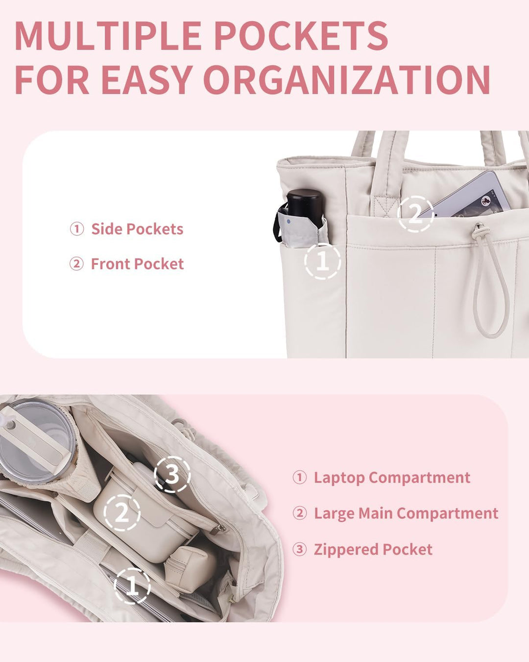 Quilted Tote Bag with Puffer Material and Laptop Sleeve