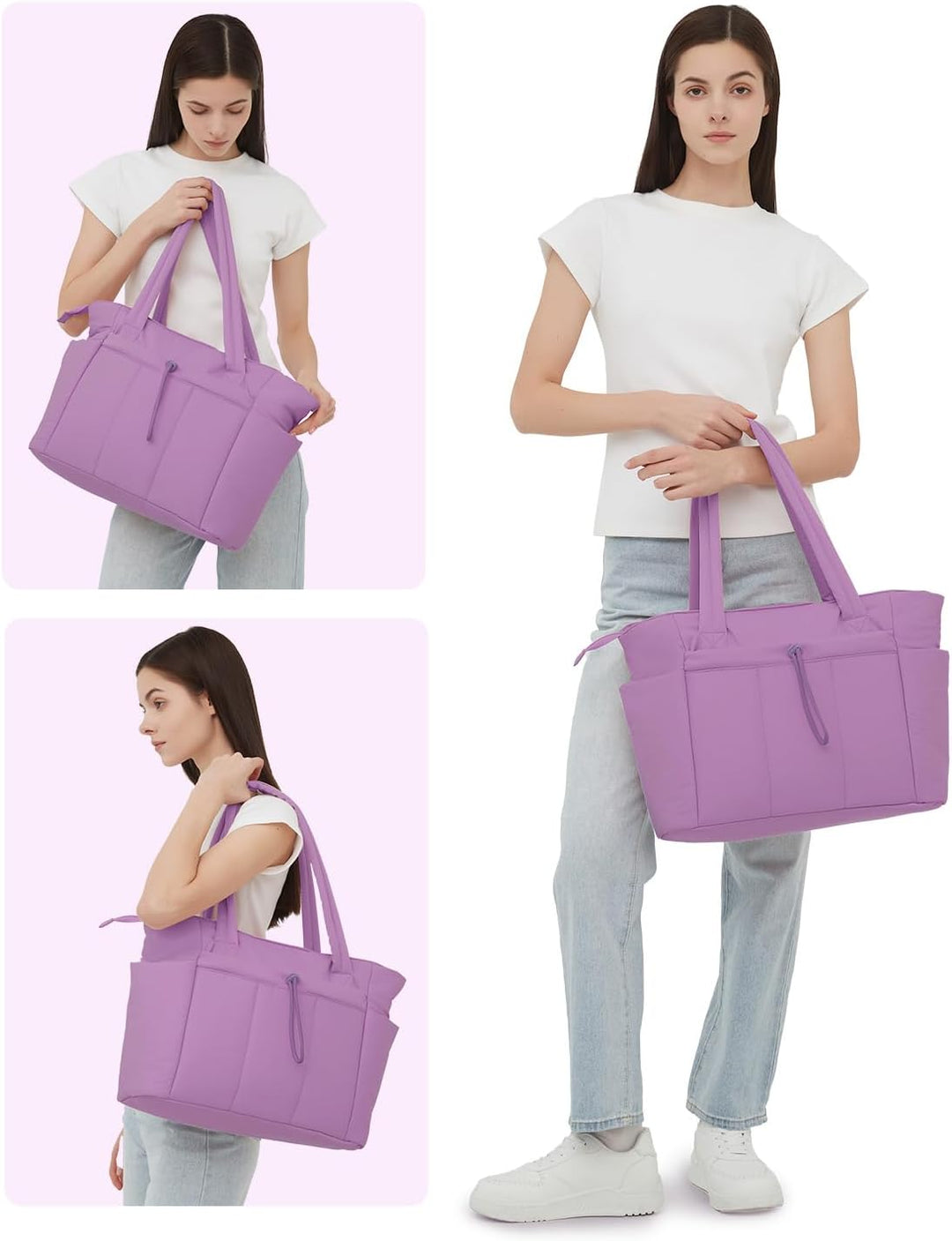 Quilted Tote Bag with Puffer Material and Laptop Sleeve