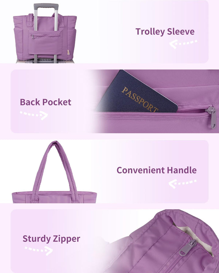 Quilted Tote Bag with Puffer Material and Laptop Sleeve