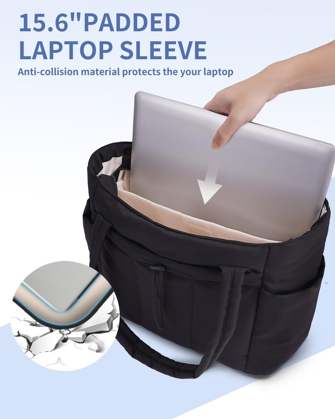 Quilted Tote Bag with Puffer Material and Laptop Sleeve