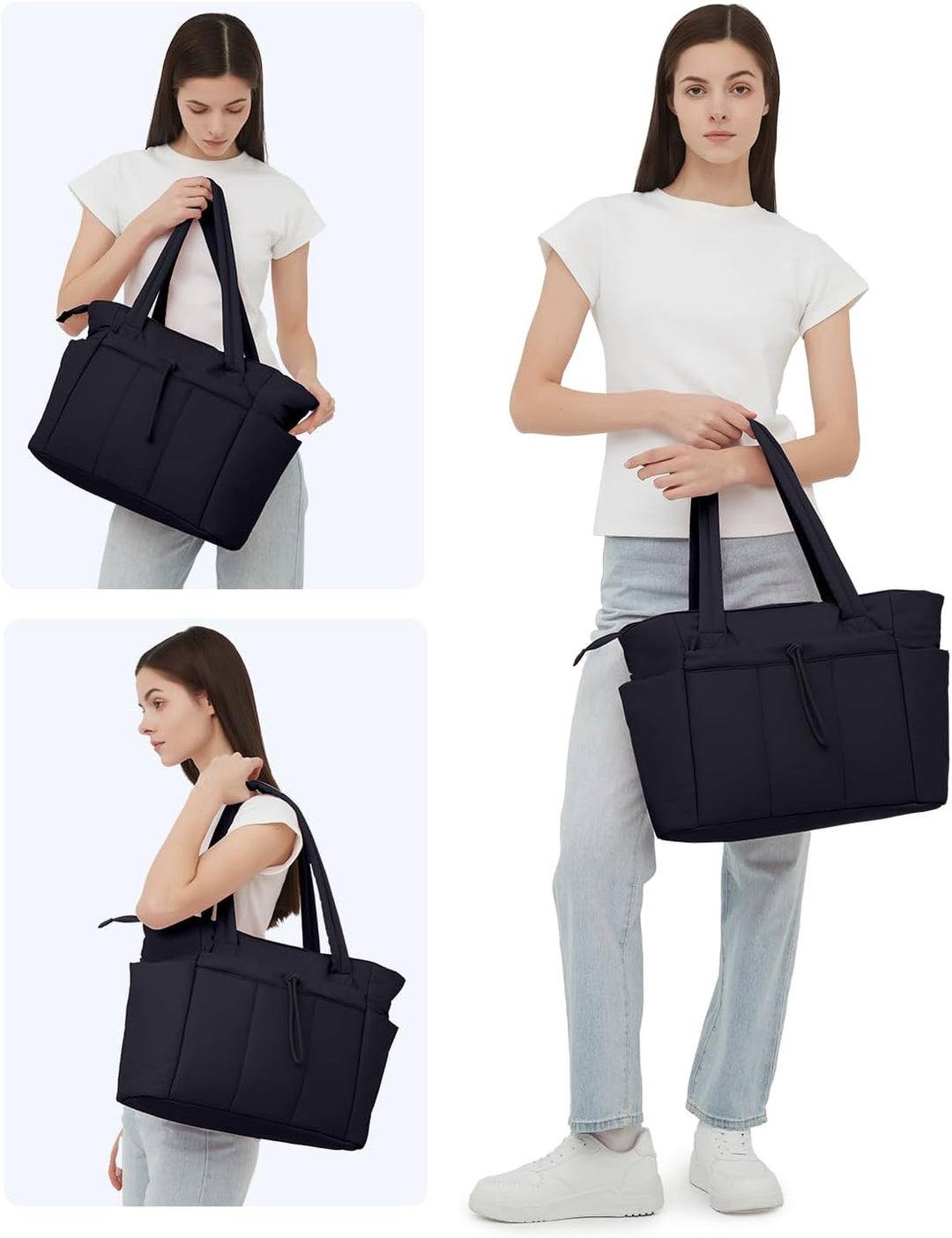 Quilted Tote Bag with Puffer Material and Laptop Sleeve
