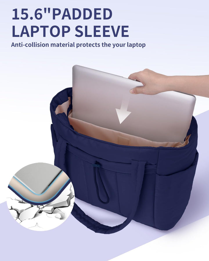 Quilted Tote Bag with Puffer Material and Laptop Sleeve