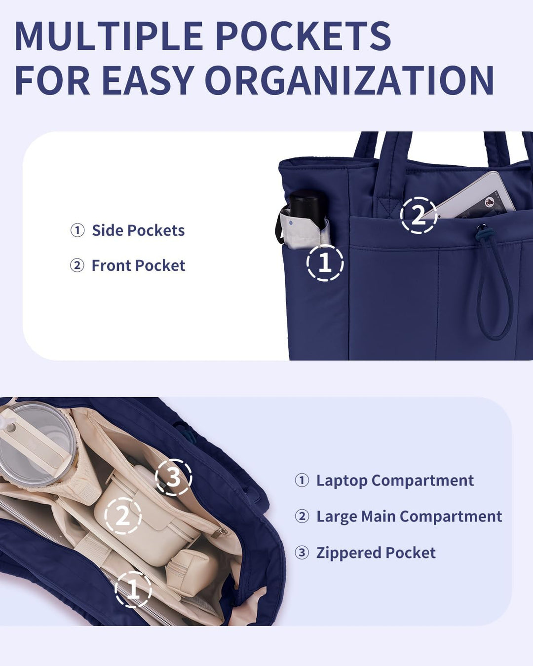 Quilted Tote Bag with Puffer Material and Laptop Sleeve
