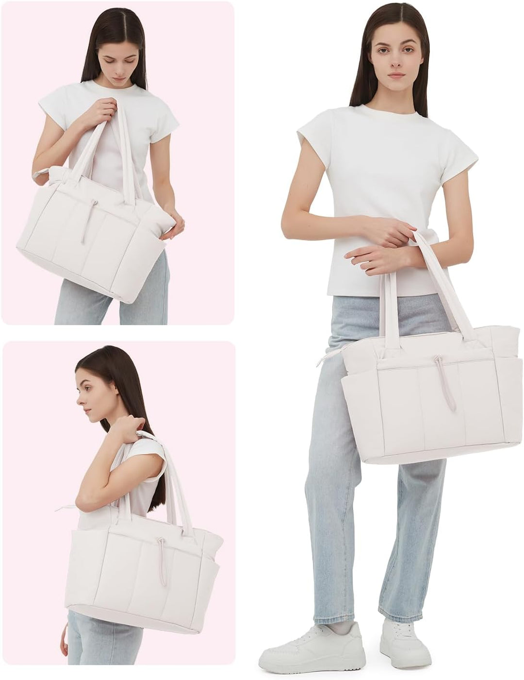 Quilted Tote Bag with Puffer Material and Laptop Sleeve