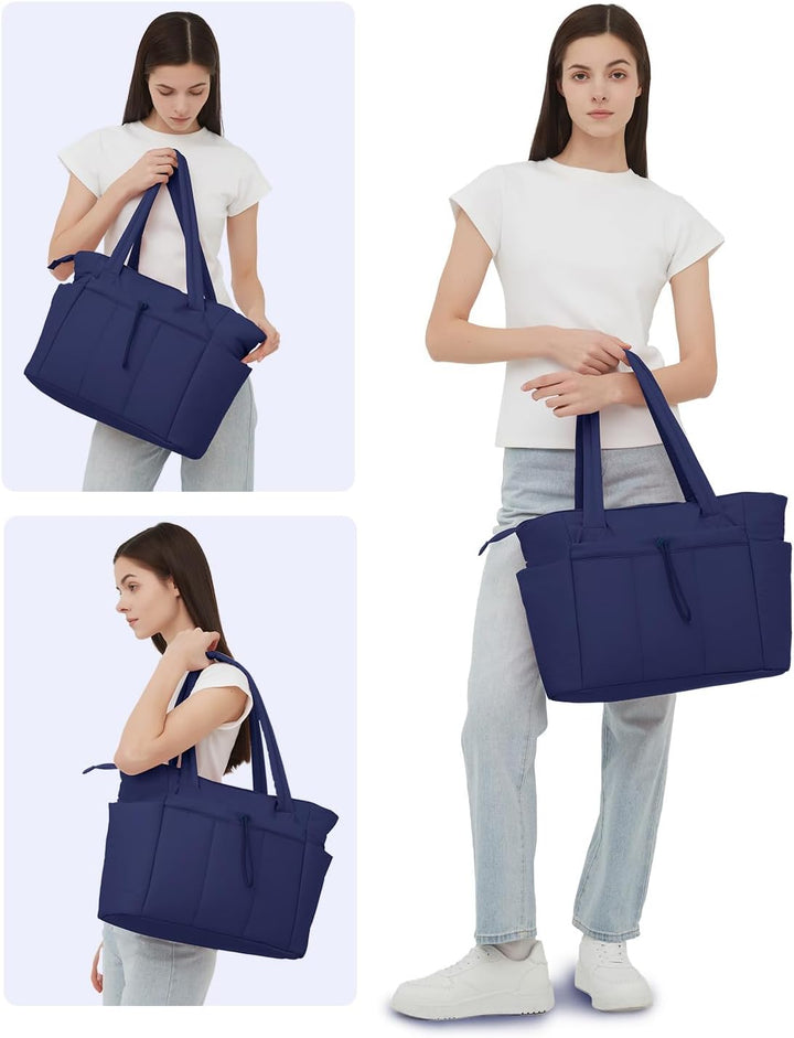 Quilted Tote Bag with Puffer Material and Laptop Sleeve