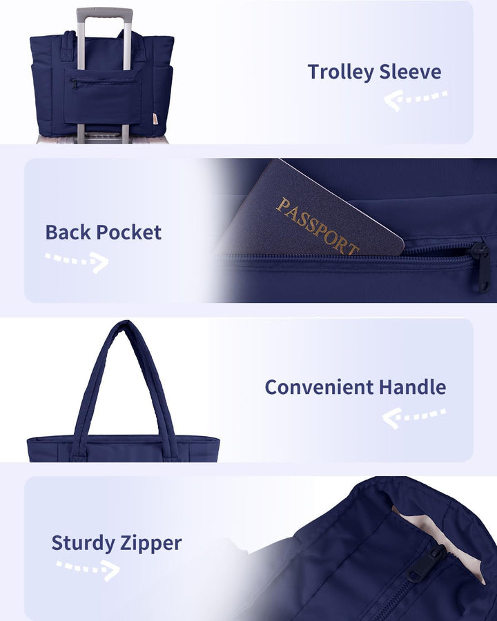 Quilted Tote Bag with Puffer Material and Laptop Sleeve
