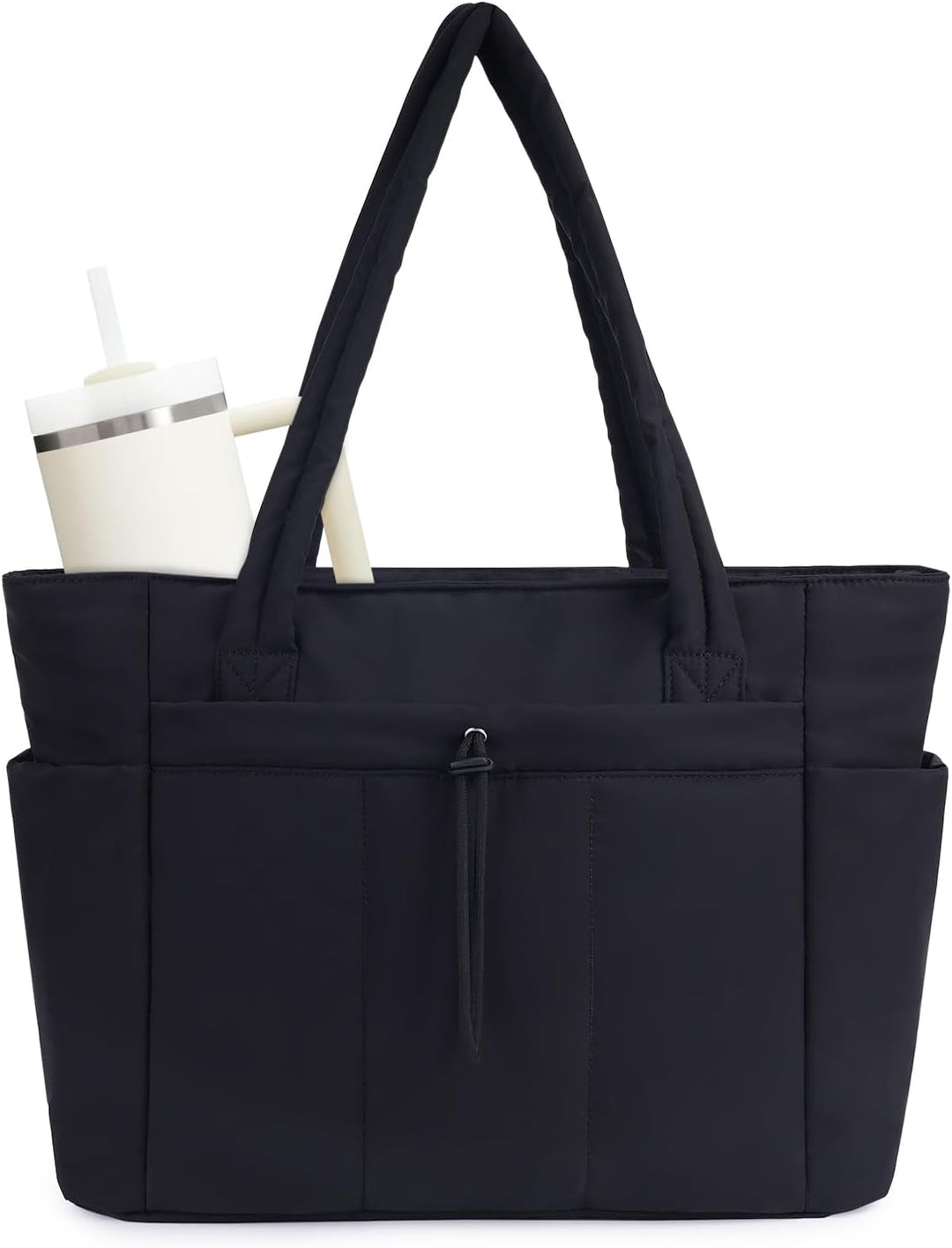 Quilted Tote Bag with Puffer Material and Laptop Sleeve
