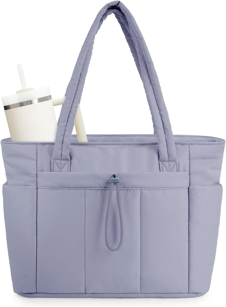 Quilted Tote Bag with Puffer Material and Laptop Sleeve