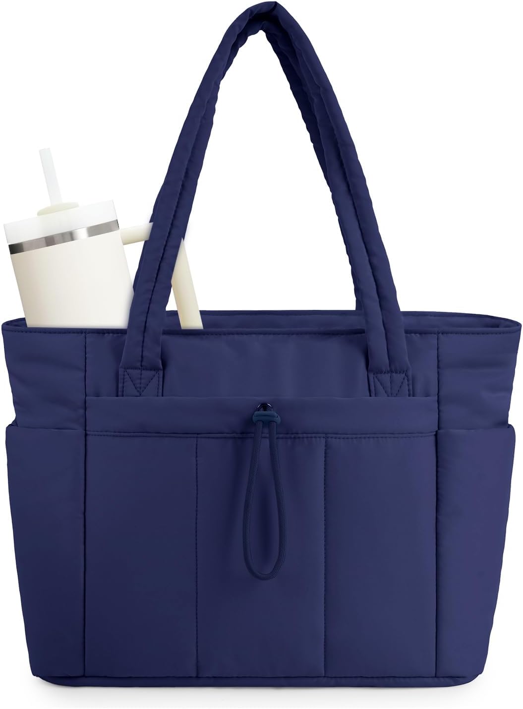 Quilted Tote Bag with Puffer Material and Laptop Sleeve
