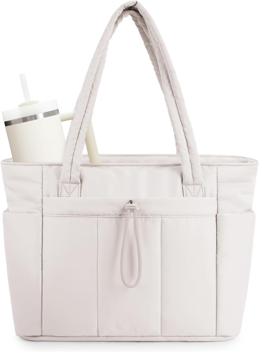 Quilted Tote Bag with Puffer Material and Laptop Sleeve - BritishMode