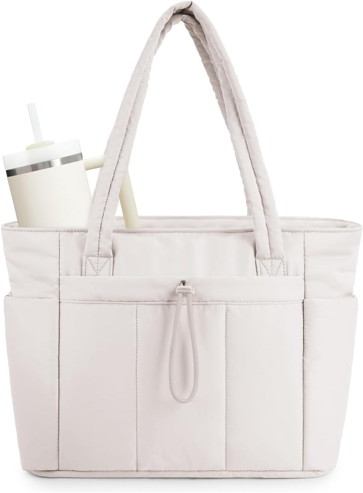Quilted Tote Bag with Puffer Material and Laptop Sleeve - BritishMode