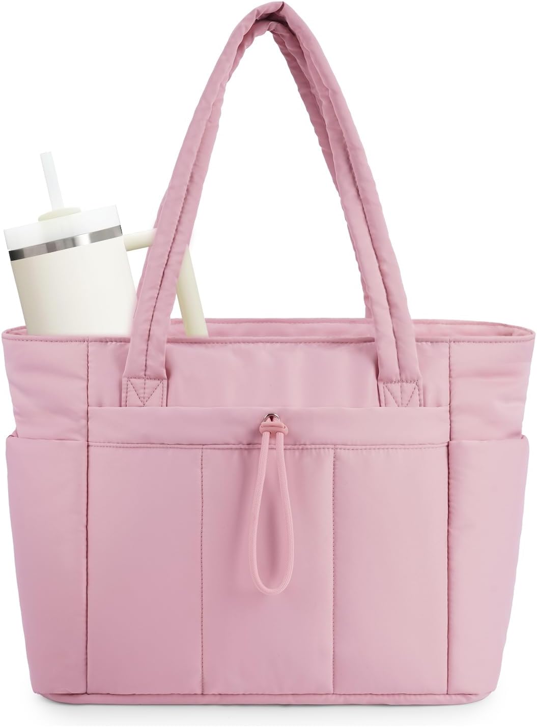 Quilted Tote Bag with Puffer Material and Laptop Sleeve
