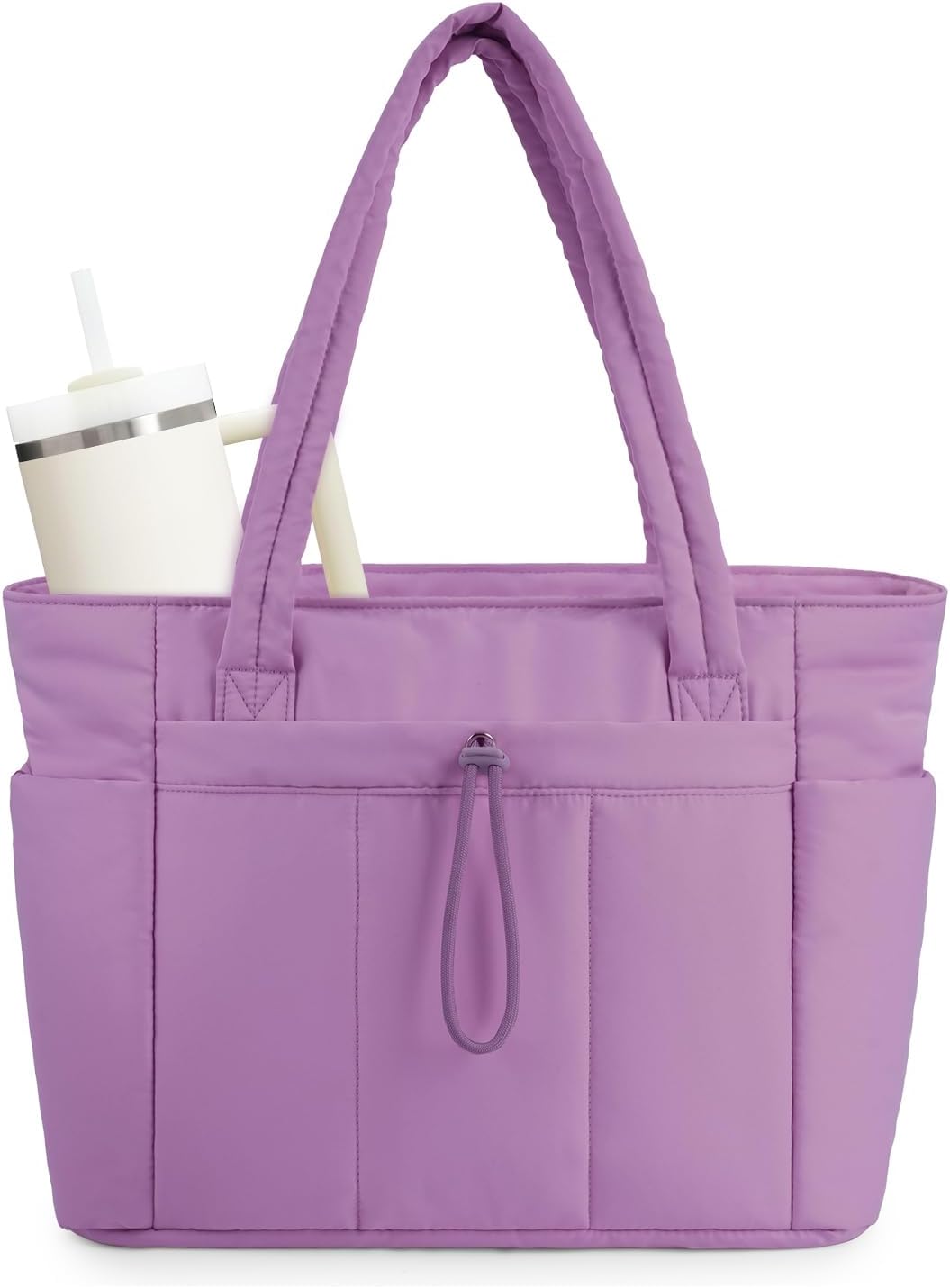 Quilted Tote Bag with Puffer Material and Laptop Sleeve