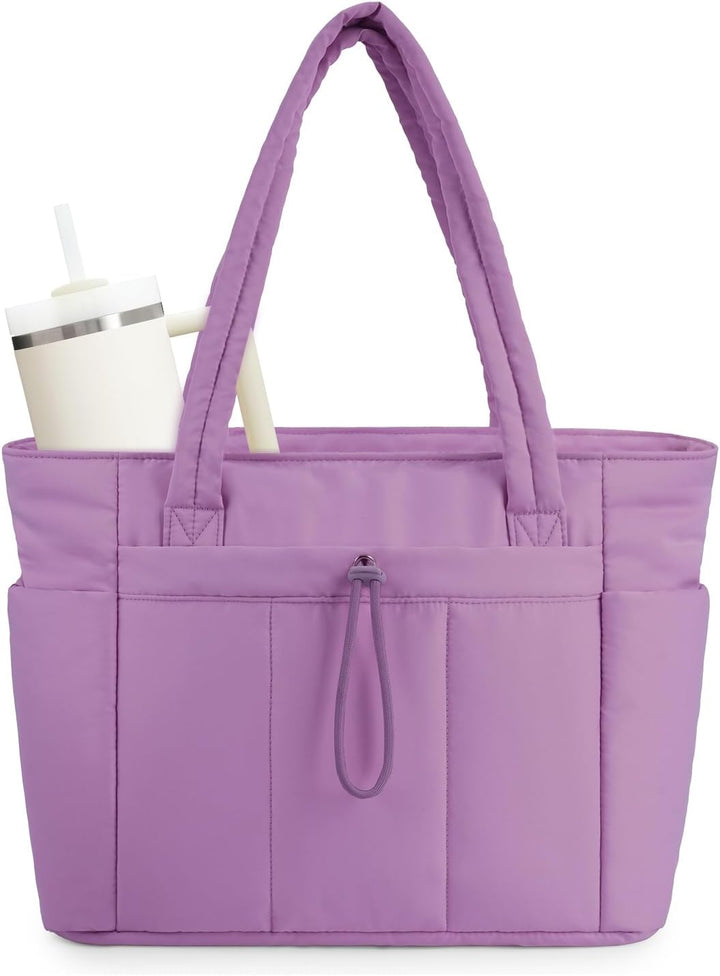 Quilted Tote Bag with Puffer Material and Laptop Sleeve