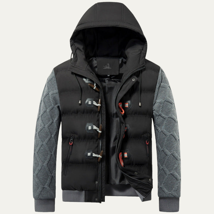 Mens Quilted Puffer Jacket with Hood and Knitted Sleeves - BritishMode