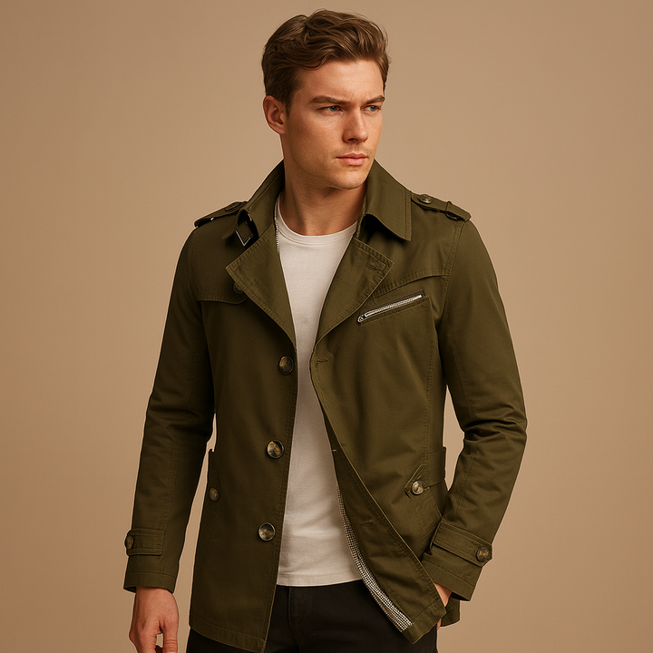 Mens Trench Coat Waterproof Double-Breasted Classic Fit