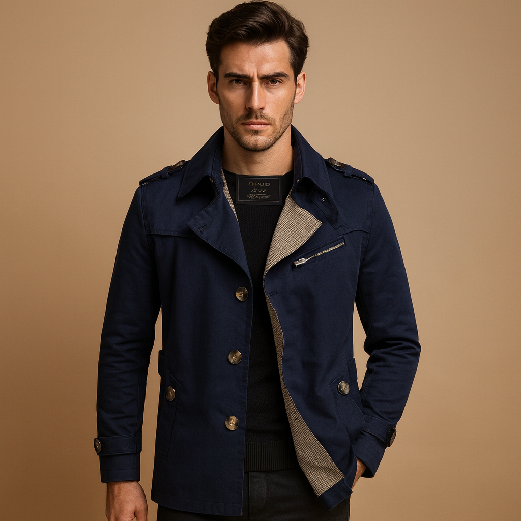 Mens Trench Coat Waterproof Double-Breasted Classic Fit