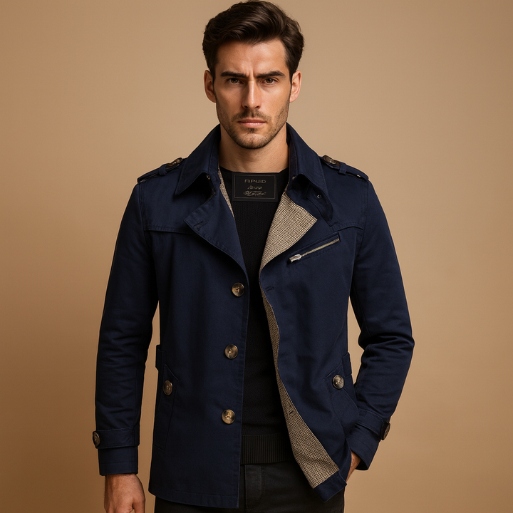 Mens Trench Coat Waterproof Double-Breasted Classic Fit